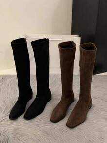 2025 New Korean Style Thick Heel Suede Ankle Boots For Women, Thermal Lined Boots, Coffee Color, Slim Fit Short Boots, Autumn/Winter