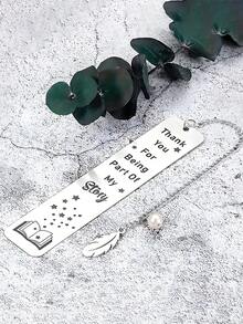 1pc Stainless Steel Inspirational Bookmark With Leaf Pendant, Gift For Teachers, Back To School, Graduation, Birthday - Multicolor - View 6