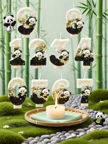 A Cute Green And White Black-And-White Panda Number Cartoon Candle, Used For Birthday Cake Decoration, Party Dessert Table Decoration, And Scene Setup Supplies. It Is The Best Birthday Gift, Suitable For Boys And Girls, Celebrations, Anniversaries, Or Date Cake Decorations, Various Holiday Cake Decorations, And Decorations For All Kinds Of Holiday Parties. It Is Also The Best Choice For Gifts And Photo Props. - Multicolor - View 3