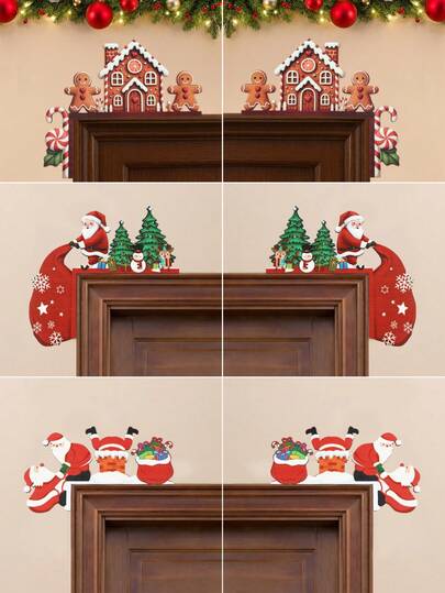 1pc Christmas Decorations Door Corner Sign, Christmas Wood Door Frame Pendant, Christmas Door Corner Decor, Festive Faux Wood Christmas Door Frame Decoration, Christmas Gingerbread House / Santa Claus Gift / Santa Claus Chimney Gift Style Christmas Door Frame Wall Decor Switch Decoration, Artistic Decoration For Parties And Holiday Gifts, Merry Christmas New Year Party Window Wall Door Table Decorations Supplies, Versatile Room Decor