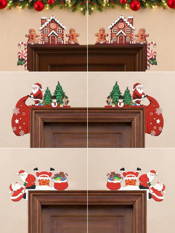 1pc Christmas Decorations Door Corner Sign, Christmas Wood Door Frame Pendant, Christmas Door Corner Decor, Festive Faux Wood Christmas Door Frame Decoration, Christmas Gingerbread House / Santa Claus Gift / Santa Claus Chimney Gift Style Christmas Door Frame Wall Decor Switch Decoration, Artistic Decoration For Parties And Holiday Gifts, Merry Christmas New Year Party Window Wall Door Table Decorations Supplies, Versatile Room Decor