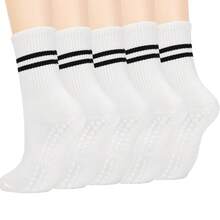 3/5 双普拉提防滑袜，女士普拉提防滑袜，普拉提粘性袜，瑜伽桶袜（带防滑功能），黑白粉色运动