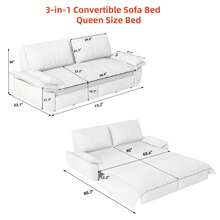 73.2" Queen Pull Out Sofa Bed,3-In-1 Convertible Sleeper Sofa, Multi-Functional Velvet Loveseat Bed - Grey - View 11