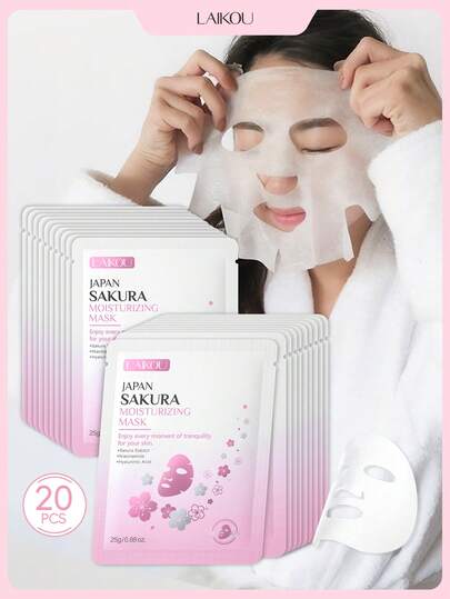 LAIKOU 20 Pcs Hydrating & Brighten LAIKOU Japan Sakura Moisturizing Mask,25g Moisturizing Patch Facial Mask Deep Repairing For Women All Skin Types Gift For Women & Girl Makeup SPA