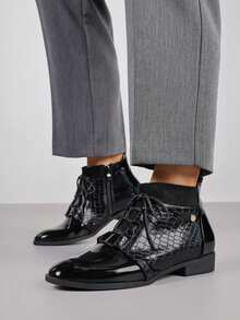 Bottines à lacets pour femmes - Bottes d'hiver chics et décontractées - Gris foncé - Voir 1