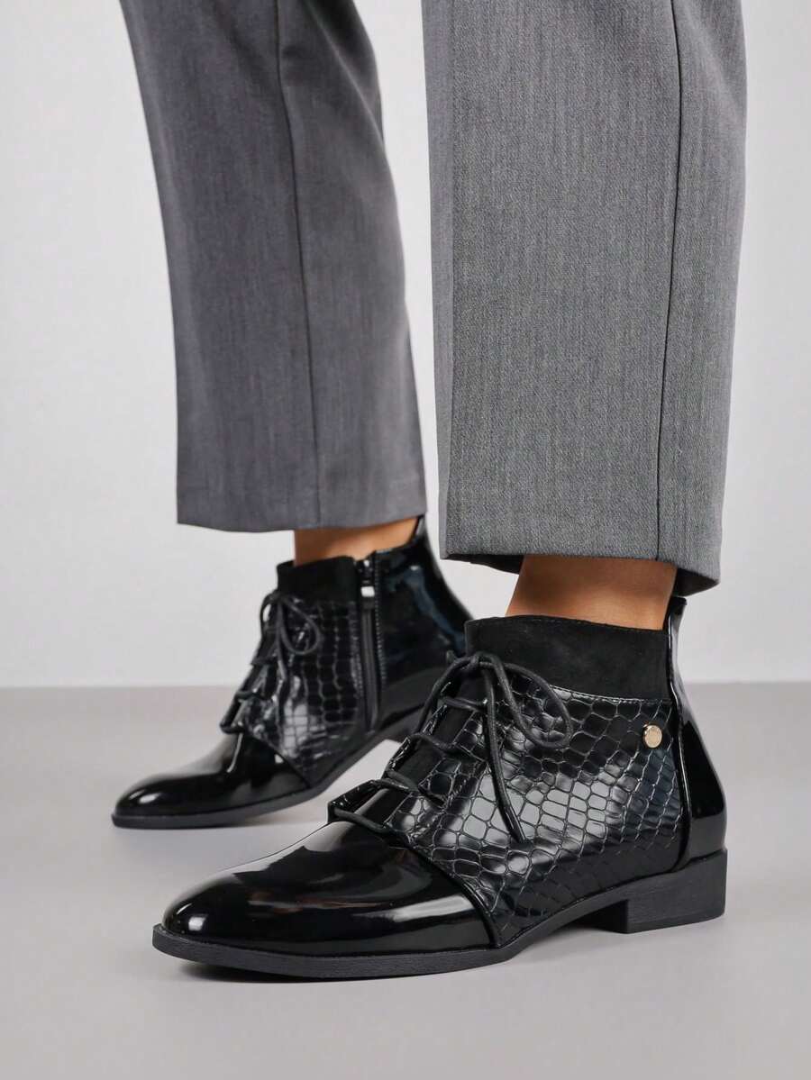 Bottines à lacets pour femmes - Bottes d'hiver chics et décontractées - Gris foncé - Voir 1