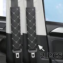 PU 皮革格子刺绣安全带套，舒适防紧汽车安全带肩垫，汽车配件，适合所有季节