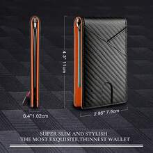 Carteira masculina ultrafina. Carteira ultrafina com porta-cartões, bolso frontal ultrafino, carteira para cartões de crédito, estilo clássico, simples e com duas dobras, a melhor carteira antifurto. - Laranja - Visão 4