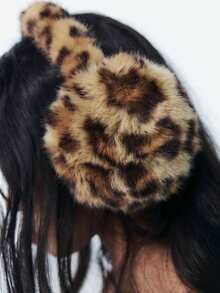 1 Piece Winter Leopard Print Style Earmuffs With Faux Rabbit Fur, Plush Fluffy Earmuffs, Windproof Foldable Earmuffs Winter Accessories Fall - Coffee Brown - View 4
