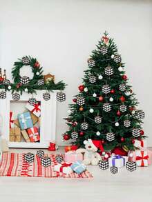 12 piezas Nuevos adornos de árbol de Navidad Miniaturas de regalos para manualidades a cuadros búfalo Caja miniatura Adornos Pequeños regalos envueltos colgantes para decoración de fiesta de Navidad, decoración de habitación