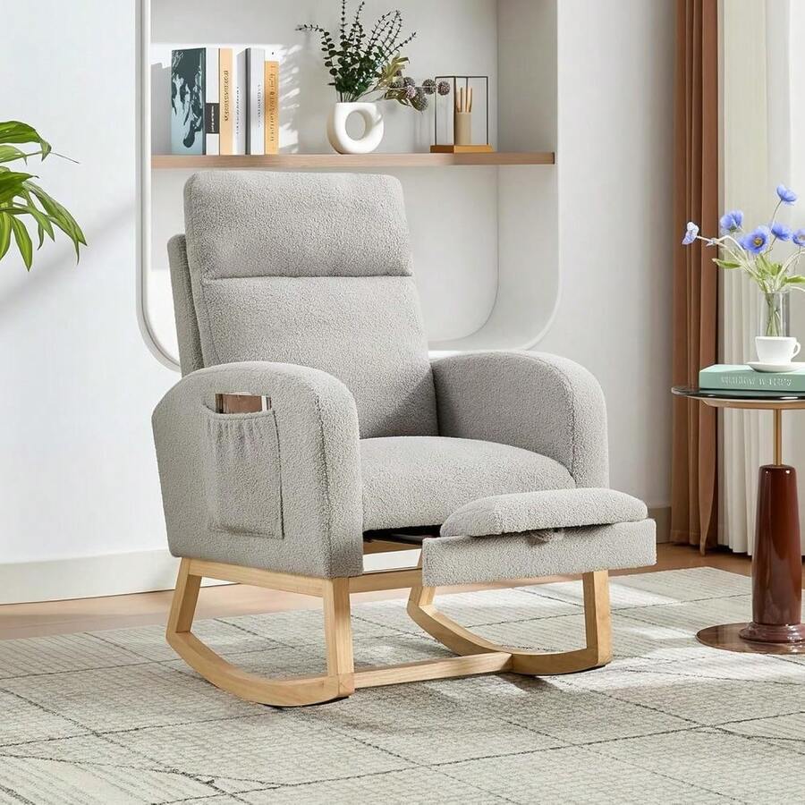 Danolapsi Rocking Chair Nursery With Foot Rest,Nursing Rocking Chairs For Mom Nursery,Upholstered Rocker Glider With High Backrest & Side Pocket For Living Room,Bedroom - Grey - View 1