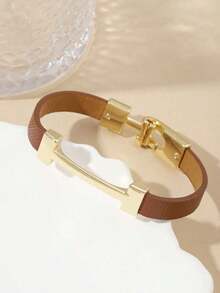 1pc Fashionable Gold Letter Leather Bracelet/Wristband, Elegant Girlfriend - Cà phê - Xem 2