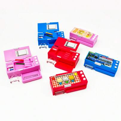 1 件微型娃娃屋逼真多功能铅笔盒、迷你文具盒、迷你尺子、迷你彩色铅笔、娃娃屋学校用品模型、圣诞礼物