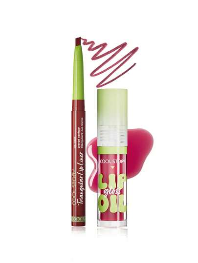coolstory 2pcs Lip Makeup Set (Lip Liner Pencil + Lip Oil), Outline Lip Line With Pencil, Moisturizing & Nourishing Creamy Lip Oil