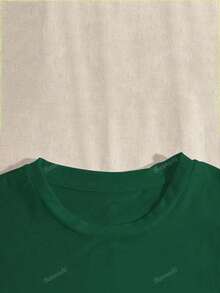 Women'S Casual Crew Neck T-Shirt With Purple Rose And Butterfly Graphic Print, Short Sleeve Regular Length Top For Spring And Summer, Ideal Birthday Or Holiday Gift, Ladies T Shirts-White And Navy Off-The-Shoulder Cropped Top ST Patrick' S Day - 墨綠色 - 查看 4