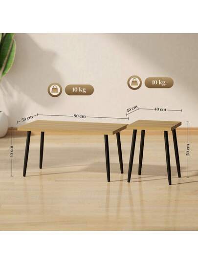 Coffee Tafel Set Of Side Tables Steel Frame, Living Room Bedroom Natural view 3