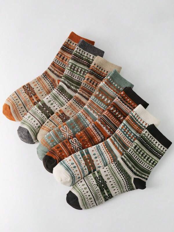 7 Pairs Women's Warm Merino Wool Fashion Versatile Mid-Calf Socks, Winter