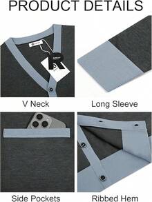 Men's Long Sleeve Button Down Knitted Cardigan Sweater With Pockets, Casual Style - Dark Grey - View 6