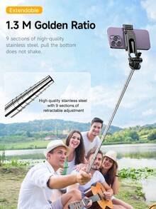 AXNEN Portable Selfie Stick Tripod With Adjustable Fill Light, 360° Rotatable & Detachable Phone Holder, Extendable Tripod, Wireless Remote, Compatible With IOS & Android Phones/Cameras/GoPro