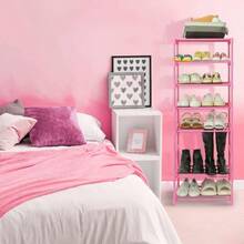 3 - Tier Pink Shoe Racks WomenGirls Closet, Small Shoe Storage 5 - Pairs, Lightweight Stackable Shoe Shelf Organizer Entryway, Front Door Entrance, Bedroom