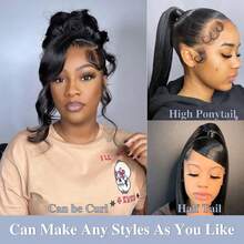 bling hair Strap Snug Fit 360 Skinlike HD Lace Frontal Wigs Human Hair Invisible Strap Pre Plucked Pre Cut Lace 250 Density Straight Lace Front Wig With Drawstring 360 Glueless Wigs Human Hair For Women - Natural Black - 查看 4