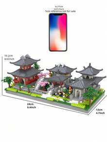 3 合 1 古风 3D 拼图组装小零件积木，创意有趣苏州园林/圆明园/黄鹤楼高难度龙年新建筑益智玩具，非常适合家庭/办公桌装饰和节日礼物。随附包房装饰