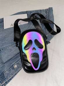 Halloween Ghost Face Print Ladies' Mobile Phone Wallet Laser Ladies' Shoulder Bag Crossbody Bag Ladies' Bag Skull Face Shopping Bag Suitable For Shopping And Taking Photos, Halloween Day Gift Mini Square Bag