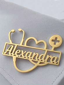 Custom Name Brooch, Personalized Name Brooch Stainless Steel Silver Gold Color Stethoscope Brooch Women's Jewelry, Doctor Gift, Mother's Day Gift - Multicolor - View 6
