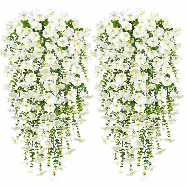 4 piezas/1 pieza Flores colgantes artificiales falsas para decoración exterior, imitación de seda de gloria de la mañana resistente a los rayos UV para pared, hogar, habitación, jardín, boda, interior, exterior, decoración de verano - Arreglo para escena de boda - Decoración de flores para el Día de la Madre, decoración de Halloween, decoración de Navidad, decoración de Año Nuevo, suministros para bodas