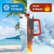 1pc40oz Stainless Steel Insulated Car Cup, Red Santa Claus Head Portrait, Super Festive Atmosphere, A Good Choice For Personal Use Or Giving As A Gift, Meets Daily Drinking Needs, Can Only Be Hand Washed, Holiday Gift.