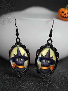 suteyi 1 Pair Of Black Lace Dandelion Fairy Pendant Earrings - Handmade Glass & Alloy, Iron Hooks, Perfect For Halloween, Thanksgiving, And Day Of The Dead Celebrations, Festive Gift Idea, Festive Earrings | Gothic Earrings | Detailed Craftsmanship, Halloween Accessories, Without Battery - Black - View 10