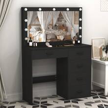 Black Modern Dressing Table Makeup Desk Set With 5Drawers &11 LED Mirror Vanity - White - View 10