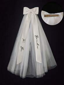 1 Stück Hochzeitsdekoration "Just Married" weiß bedruckter Buchstaben-Schleifen-Schleier, Braut-Geschenk, Junggesellinnenabschied, Bridal-Shower - Weiss - Übersicht 8