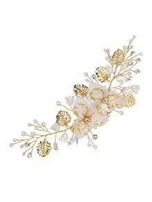 1件装花朵婚礼发夹金色珍珠发饰水晶新娘发饰女士情人节配饰 - 金色 - 查看 13