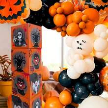 1pc Halloween Orange Balloon Box Set, Party Decor Pumpkin Ghost Festival Gathering Arrangement