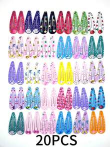 Cute Printed Barrettes, Animal Shaped Hair Clips With Glitter, Water Drop & Heart Design Hair Accessories - Multicolor - View 10