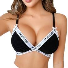 Women's Fashionable Sports Bra, Letter-Style Bow Shoulder Straps, Comfortable And Sexy, Gathers To Prevent Sagging Underwear, Women's Panties And Lingerie - 黑色 - 查看 8