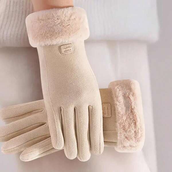 Guantes cálidos para mujer para exteriores, guantes de invierno con forro de terciopelo grueso y pantalla táctil, cálidos y lindos, disponibles en 4 colores, adecuados para conducir y actividades al aire libre en invierno