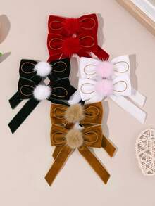 2/8pcs Velvet Hair Bows For Girls Brown Red Hair Clips With Tail Plain Bow Hairpins Vintage Barrettes For Autumn Winter Casual Daily Headpiece Kids Baby Hair Accessories - Multicolor - View 2