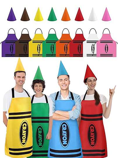 2PCS Colorful Apron And Fun Dwarf Conical Hat Set, Suitable For Adult Costume Party Attire, Halloween Christmas Role-Playing (For Both Men And Women)