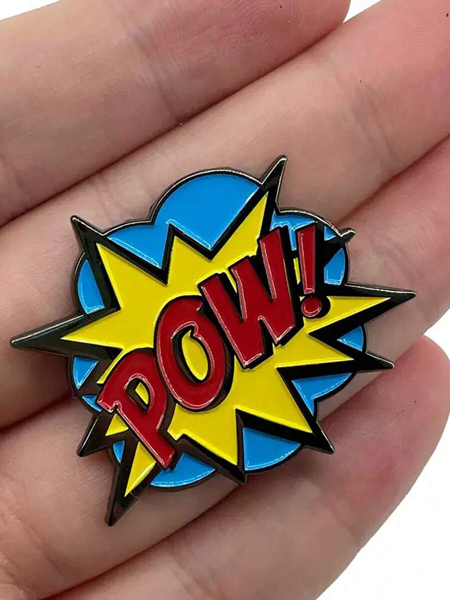 1pc Explosion POW Brooch, Cartoon Funny Metal Badge, Creative Backpack Decor Pin Suitable For Men And Women Everyday Wear