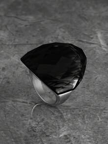 1pc Stainless Steel 316L Elegant Luxury Exquisite Rectangle Huge Faux Black Cut Stone Ring For Women Prom Banquet Date Gift Exquisite Jewelry - Black - View 8