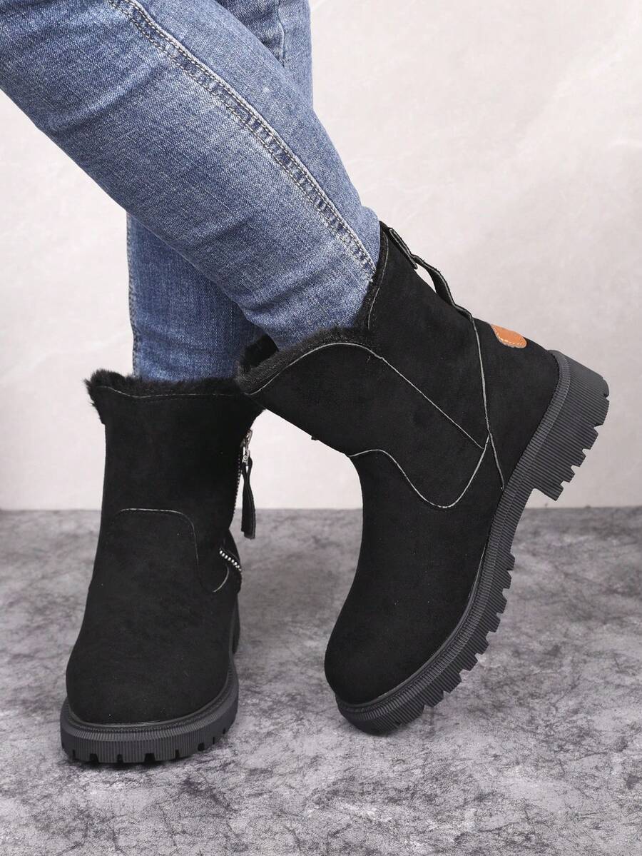 Botas cortas de nieve para mujer, zapatos versátiles y cálidos, estilo occidental, botas negras
