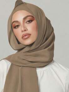 2 件女士围巾带帽子组合百搭基础帽套装头巾中东斋月搭配阿巴亚弹力基础帽雪纺围巾帽子组合休闲套装 - 卡其色 - 查看 5