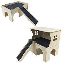 Hamster Wooden House, Small Animal House, Cage Accessories, Easy-Install Bed, Guinea Pig Habitat