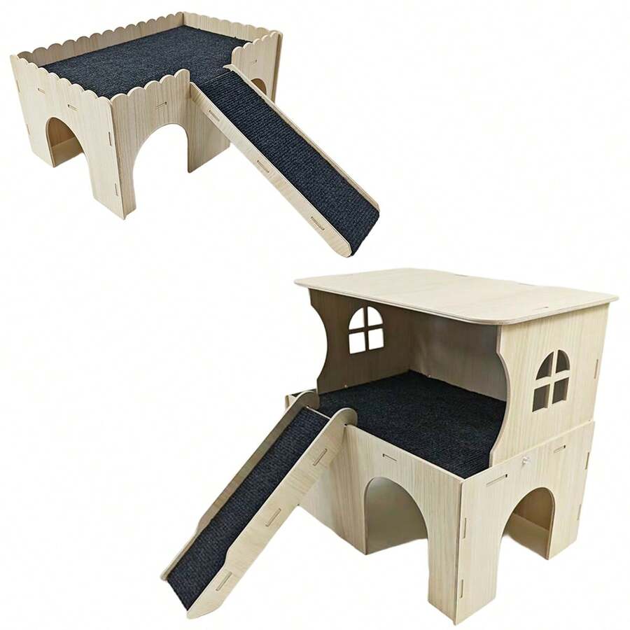 Hamster Wooden House, Small Animal House, Cage Accessories, Easy-Install Bed, Guinea Pig Habitat