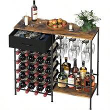 MOOACE Wine Rack Freestanding Floor Wine Bar Cabinet With Wine Storage And Glass Holder Mini Home Bar For Liquor Cabinet Coffee Bar Storage For Kitchen Dining Room Living Room - 棕色 - 查看 5