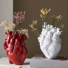 1 Piece Heart Shaped Resin Decoration For Tabletop And Living Room Includes Vase And Dried Flower Arrangement For Tabletop Resin Vase For Tabletop Tabletop Arrangement Room Living Room Decoration - 黑色 - 查看 10
