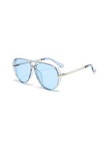 feye Kacamata Vintage Minimalis Ukuran Besar Warna Biru Transparan, Fesyen Musim Semi/Panas Wanita, Untuk Pantai & Perjalanan - Biru transparan - View 5