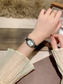 1件女士椭圆形罗马数字休闲优雅石英腕表，适合日常佩戴 - 黑色 - 查看 2